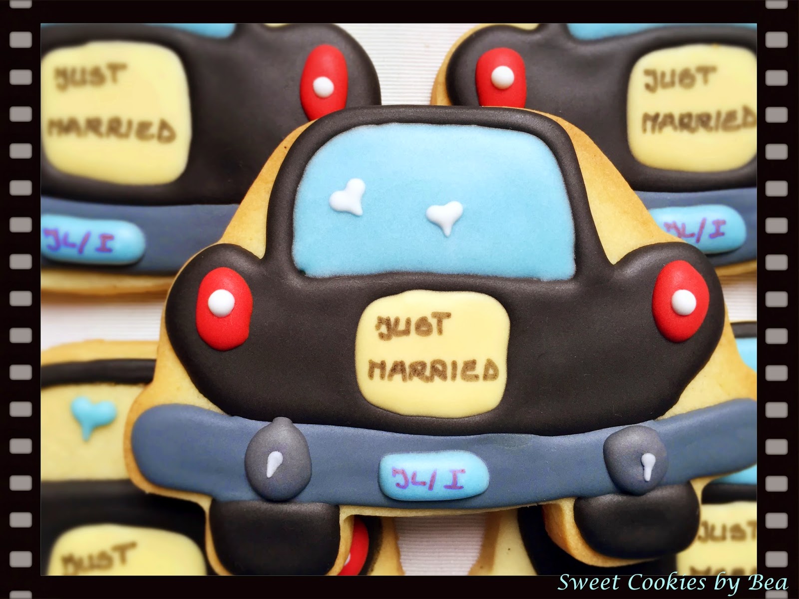 Galletas glasa coche de novios