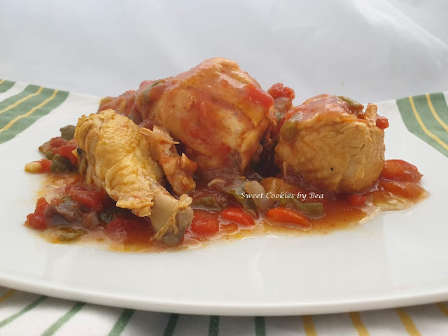 Pollo al chilindrón en olla lenta