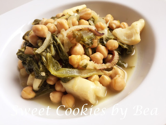Garbanzos con sepia y acelgas