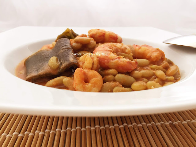 Alubia verdina asturiana con gambas y gambones